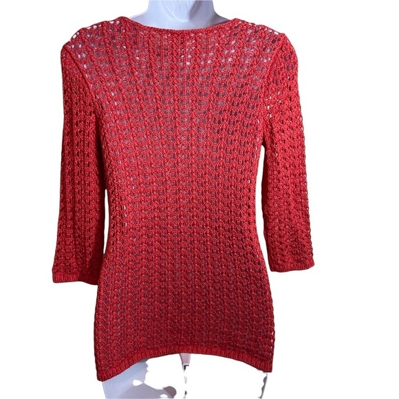 Chico's Open Knit Sweater Tunic Orange 3/4 Sleeves Pullover Sz O (S/4) - Picture 7 of 7